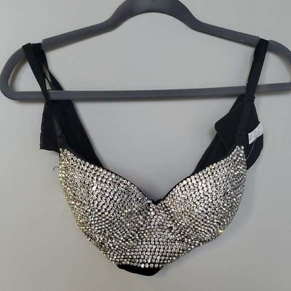 Black Rhinestone Embellished Bra